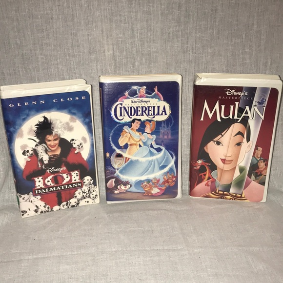 MULAN, CINDERELLA & 101 DALMATIONS DISNEY VHS MOVIES. FUN FOR ALL!